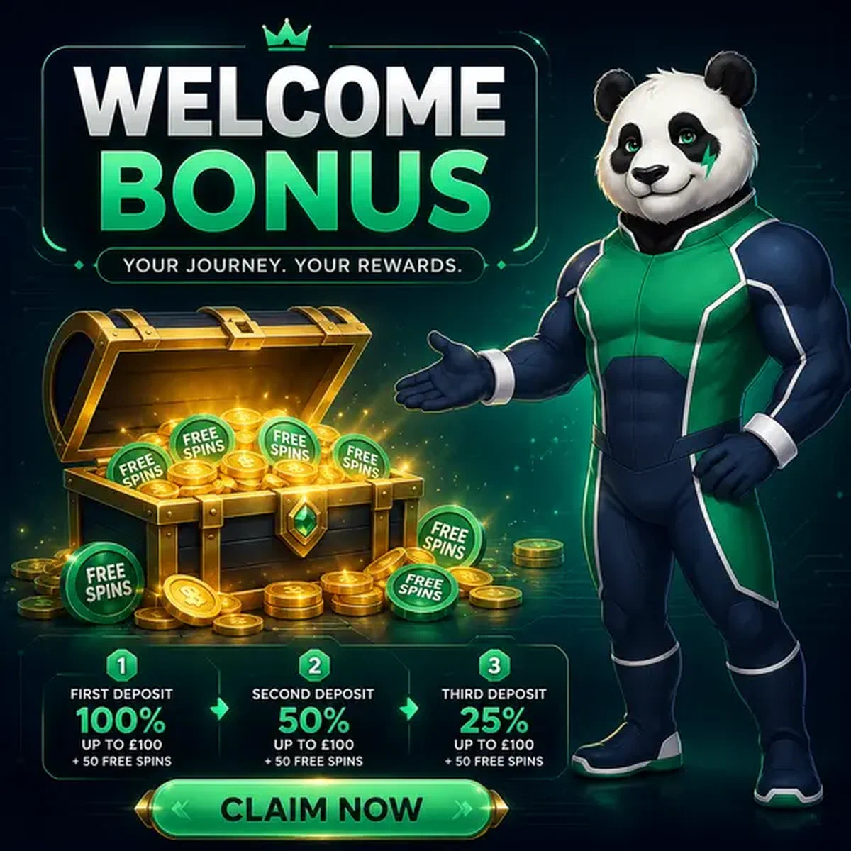 Bruno le Panda accueille les nouveaux joueurs pour s'inscrire à la structure et aux mécaniques du package de bienvenue